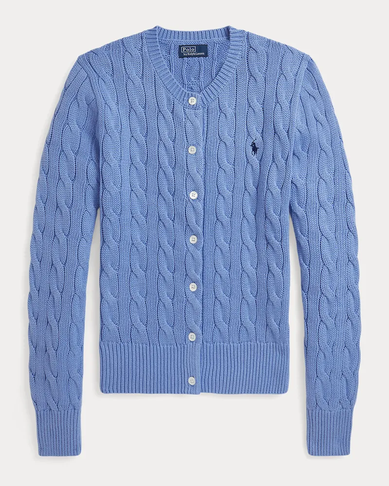 Ralph Lauren Rundhalsstrickjacke mit Zopfmuster Blue