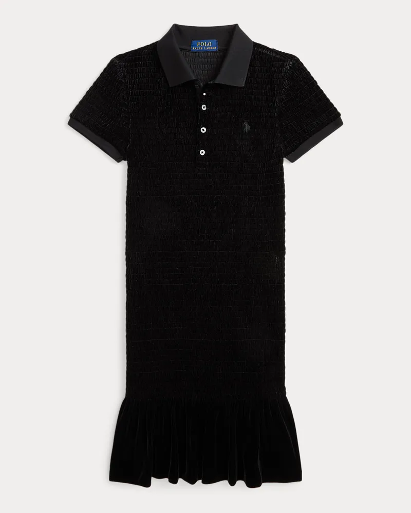 Ralph Lauren Velours-Polokleid mit Smokdetails Black