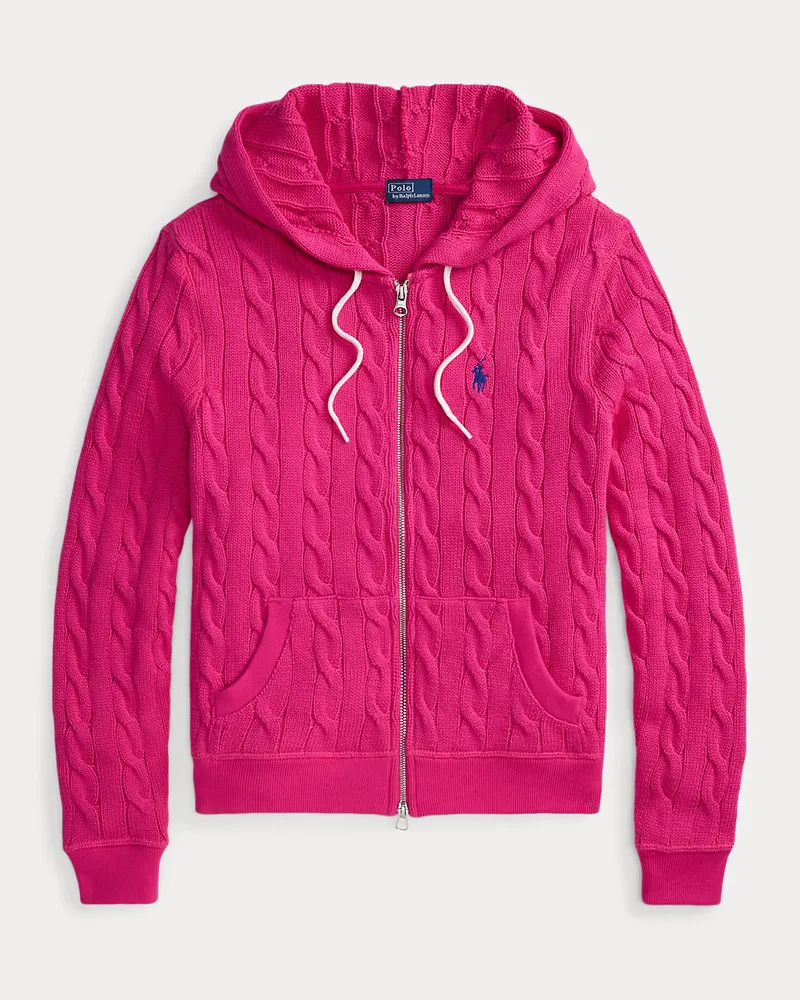 Ralph Lauren Baumwoll-Kapuzenjacke mit Zopfmuster Pink