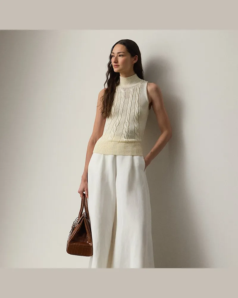 Ralph Lauren Ärmelloser Rollkragenpullover aus Seide Cream