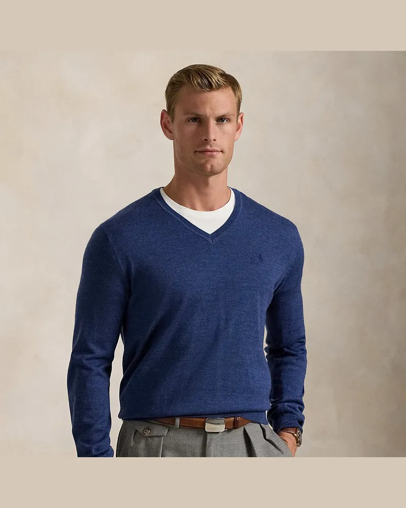 Ralph Lauren Waschbarer Slim-Fit Wollpullover Blue