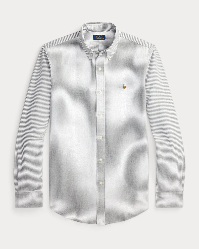 Ralph Lauren Gestreiftes Custom-Fit Oxfordhemd Grey