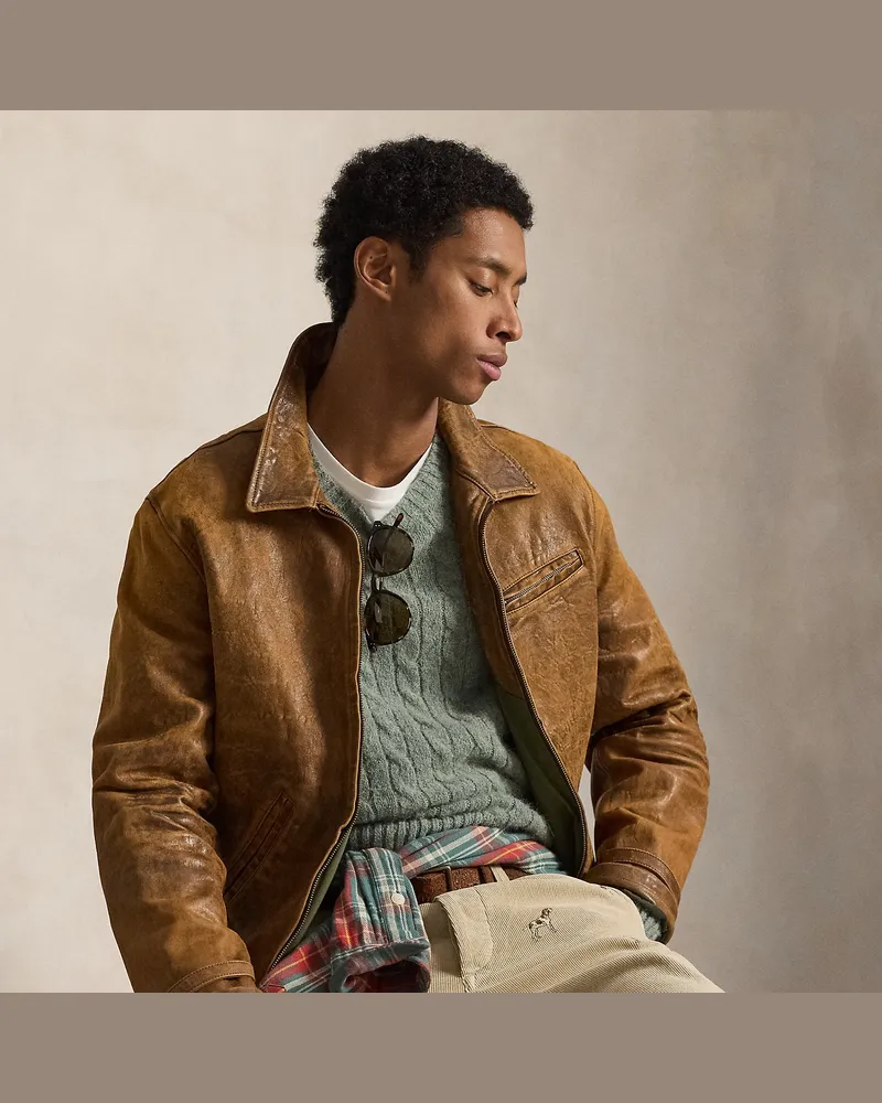 Ralph Lauren Zeitungsjungenjacke aus Leder Brown