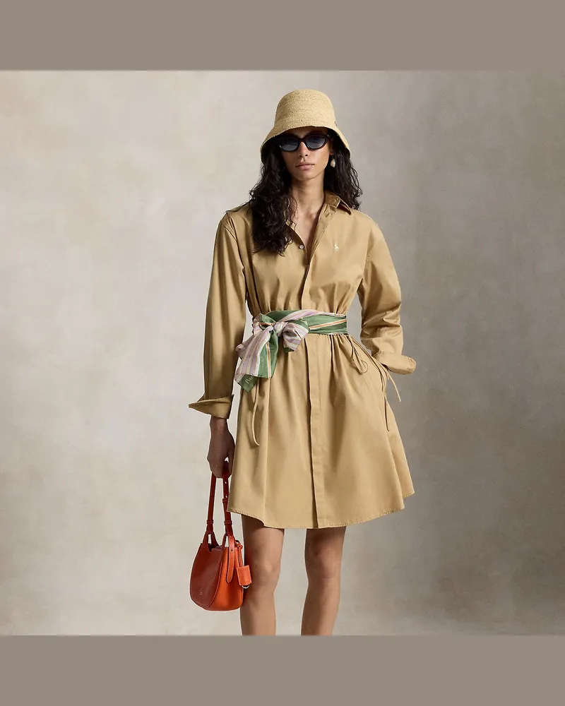 Ralph Lauren Baumwoll-Hemdkleid mit Tunnelzug Tan
