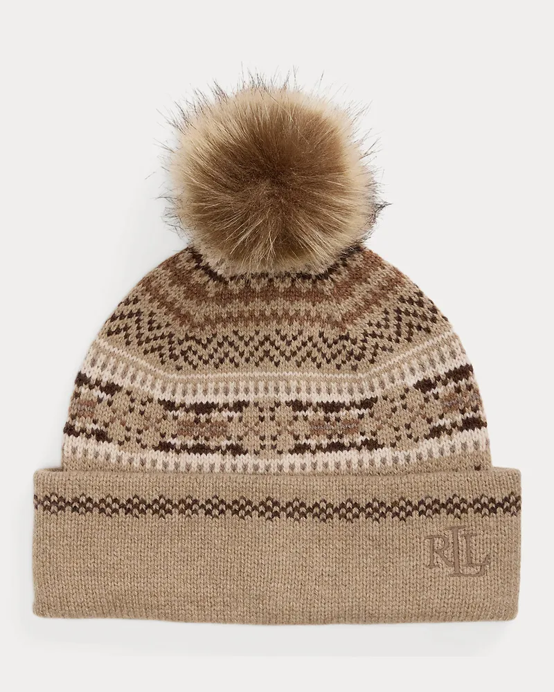 Ralph Lauren Fair-Isle-Bommelmütze aus Wollmischung Tan