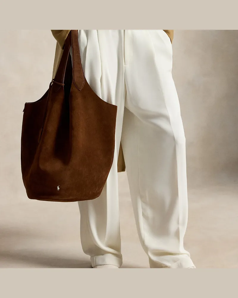 Ralph Lauren Große Wildleder-Tragetasche Polo Play Brown