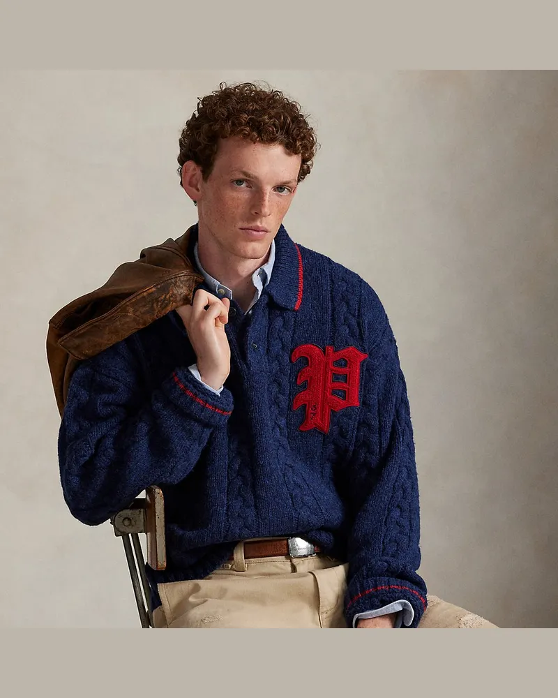 Ralph Lauren Pullover mit Polokragen und Zopfmuster Blue