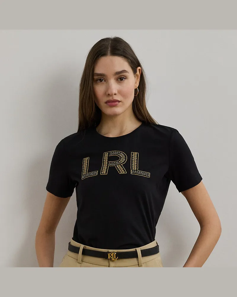 Ralph Lauren Baumwolljersey-T-Shirt mit Perlenlogo Black