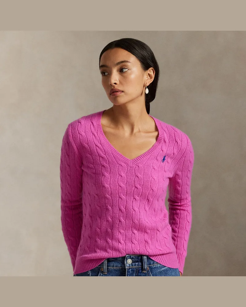 Ralph Lauren Woll-Kaschmir-Pullover mit Zopfmuster Pink
