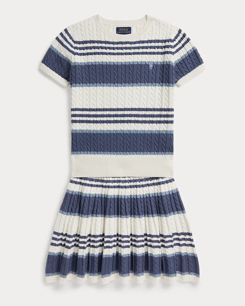 Ralph Lauren Zopfmuster-Baumwollpullover und Rock White