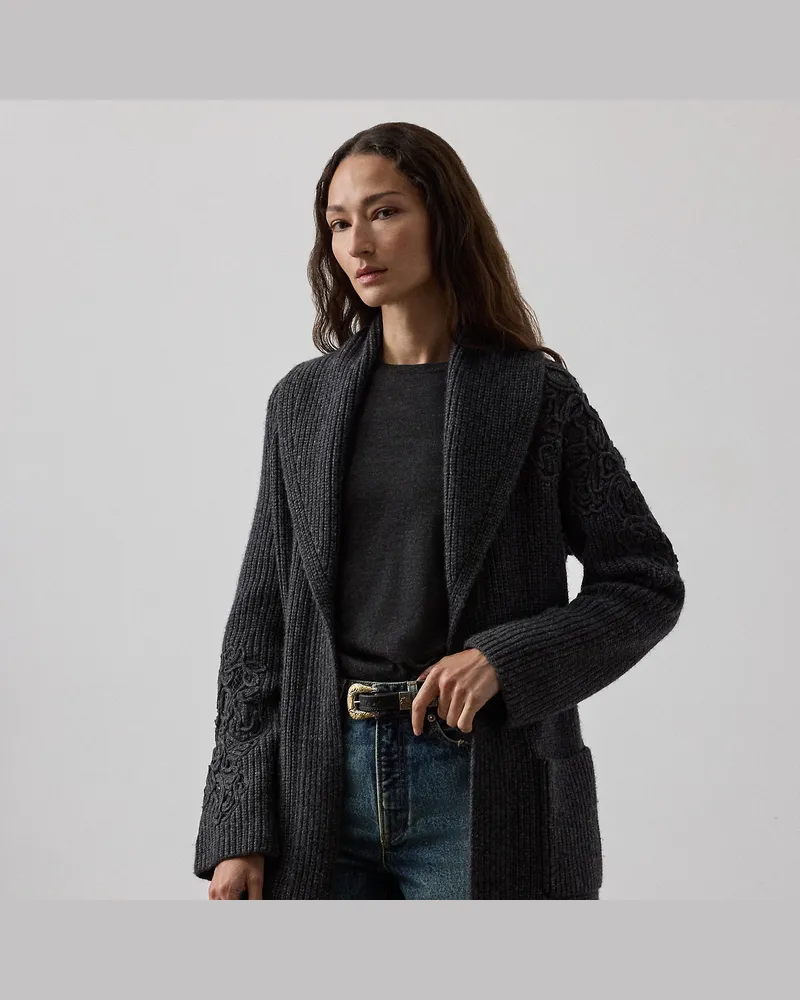 Ralph Lauren Bestickte Strickjacke mit Schalkragen Grey