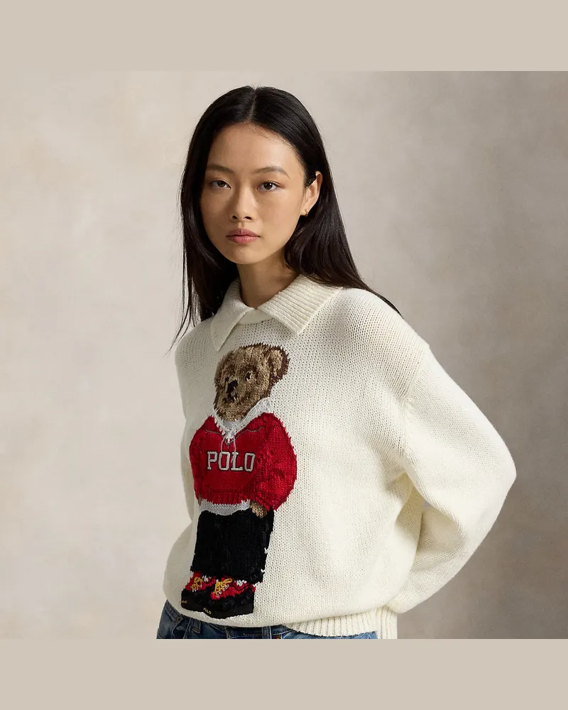 Ralph Lauren Leinen-Baumwoll-Pullover mit Polo Bear Cream