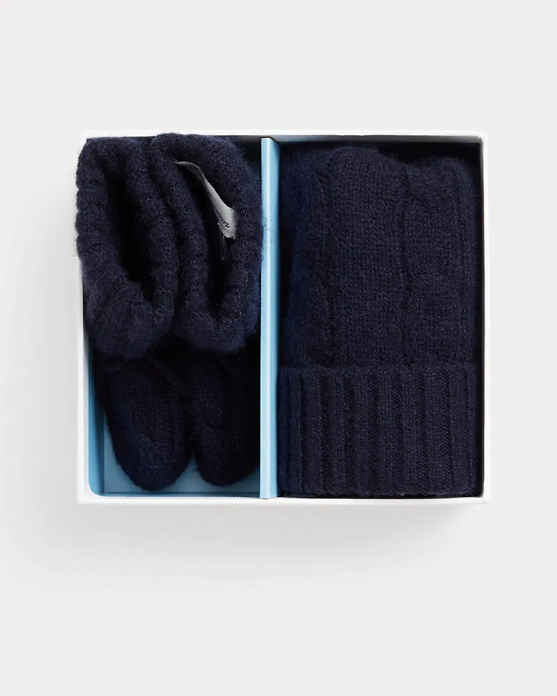 Ralph Lauren Kaschmirmütze und Babyschuhe im Set Blue