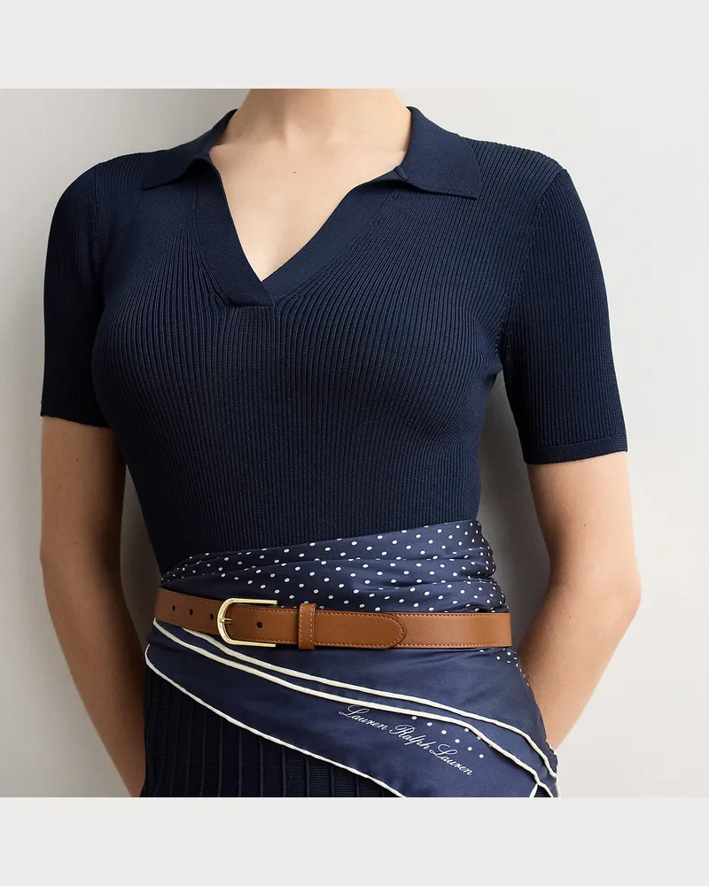 Ralph Lauren Schmaler Ledergürtel mit runder Schnalle Brown