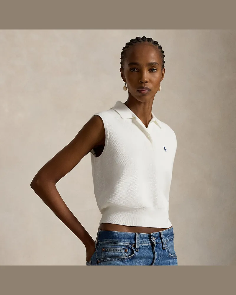 Ralph Lauren Ärmelloser Polo-Pullover aus Baumwolle White