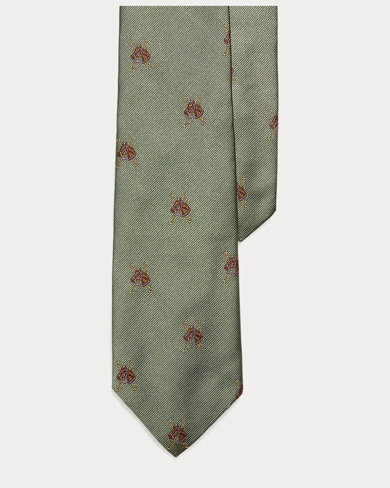 Ralph Lauren Seidentwill-Fliege mit Reitsportmuster Green