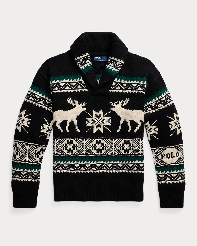 Ralph Lauren Pullover aus Wollmischung mit Elchgrafik Black