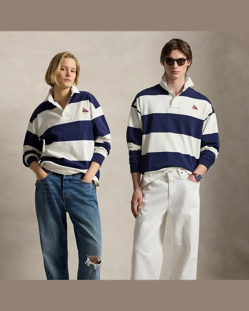 Ralph Lauren Big-Fit Jersey-Rugbyhemd mit Streifen Blue