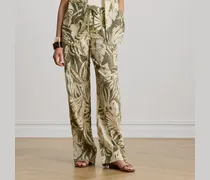 Kurzgrößen - Bedruckte Leinenhose mit weitem Bein