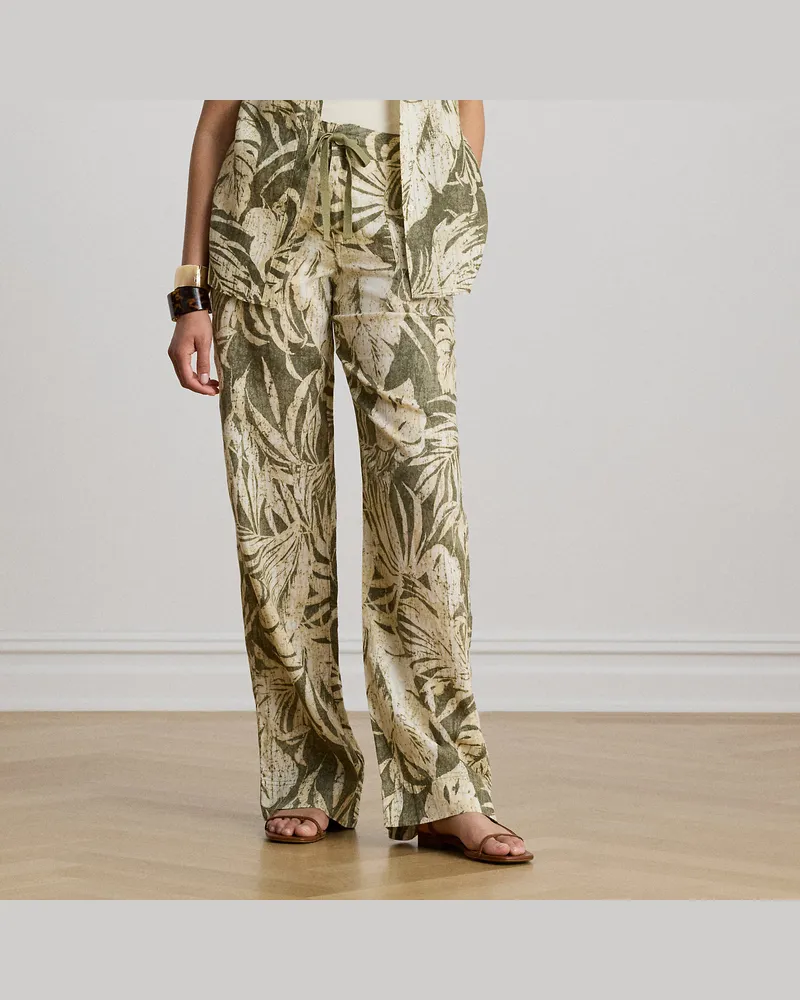 Ralph Lauren Kurzgrößen - Bedruckte Leinenhose mit weitem Bein Green