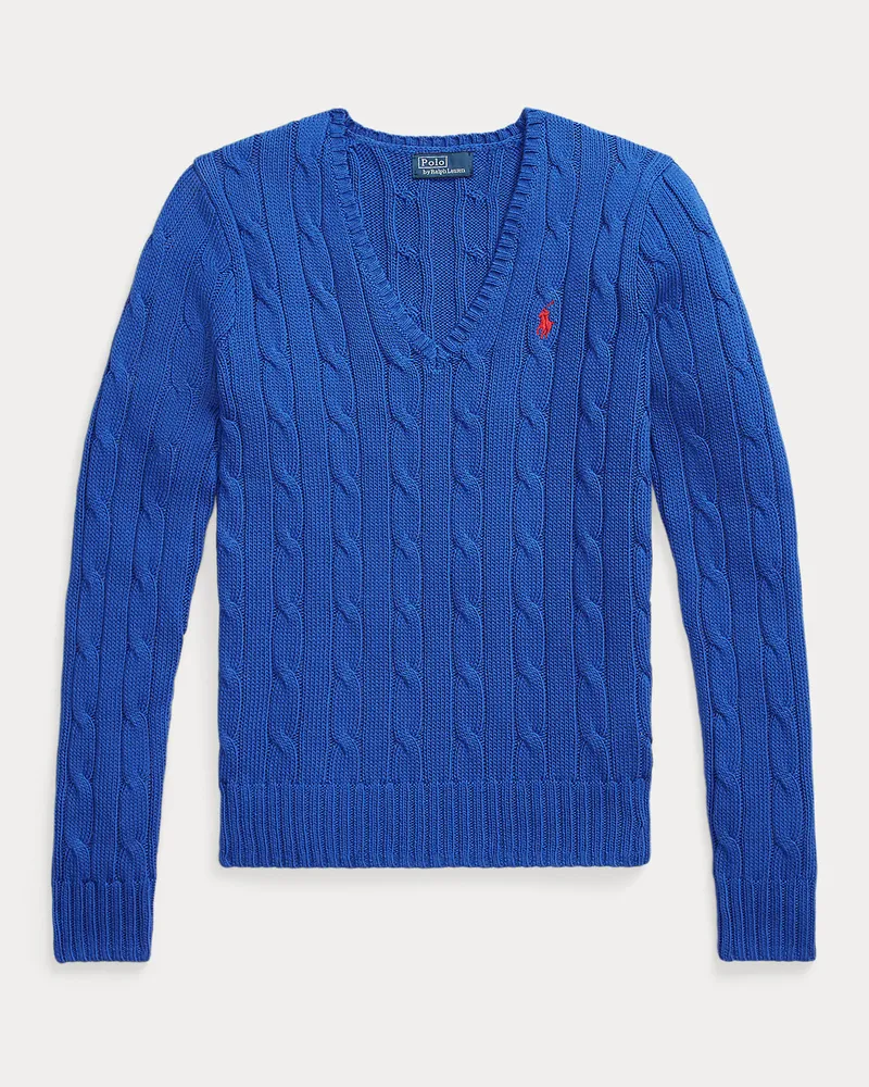 Ralph Lauren Zopfmusterpullover mit V-Ausschnitt Blue