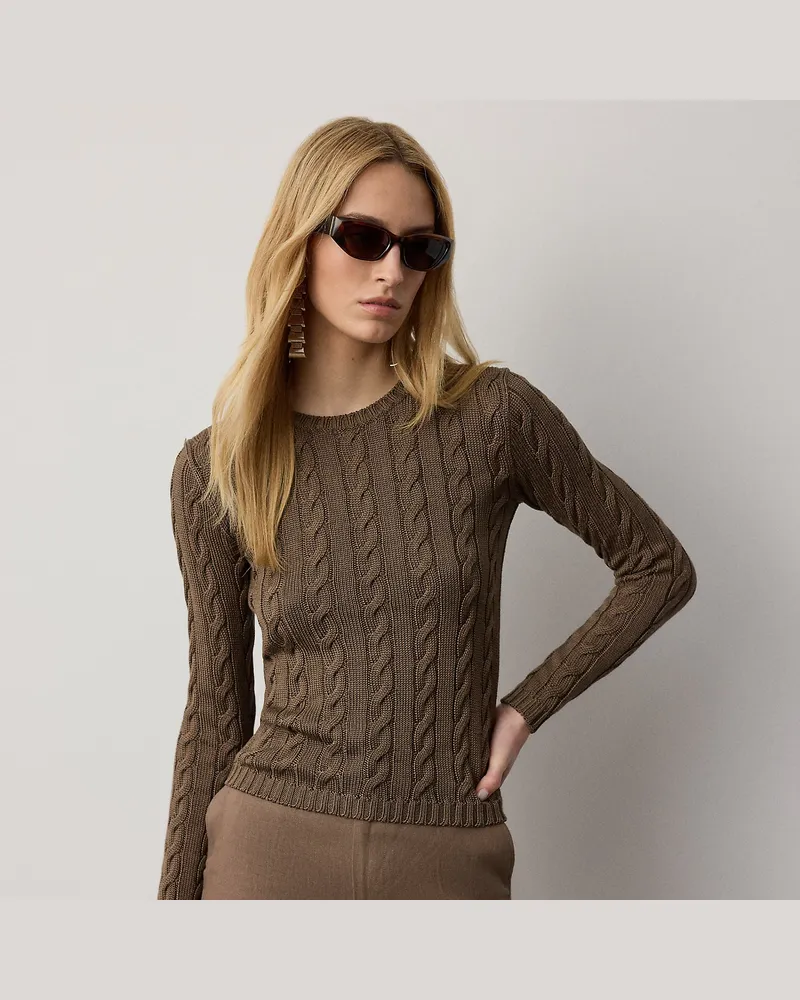 Ralph Lauren Zopfmuster-Pullover aus Seidenmischung Brown