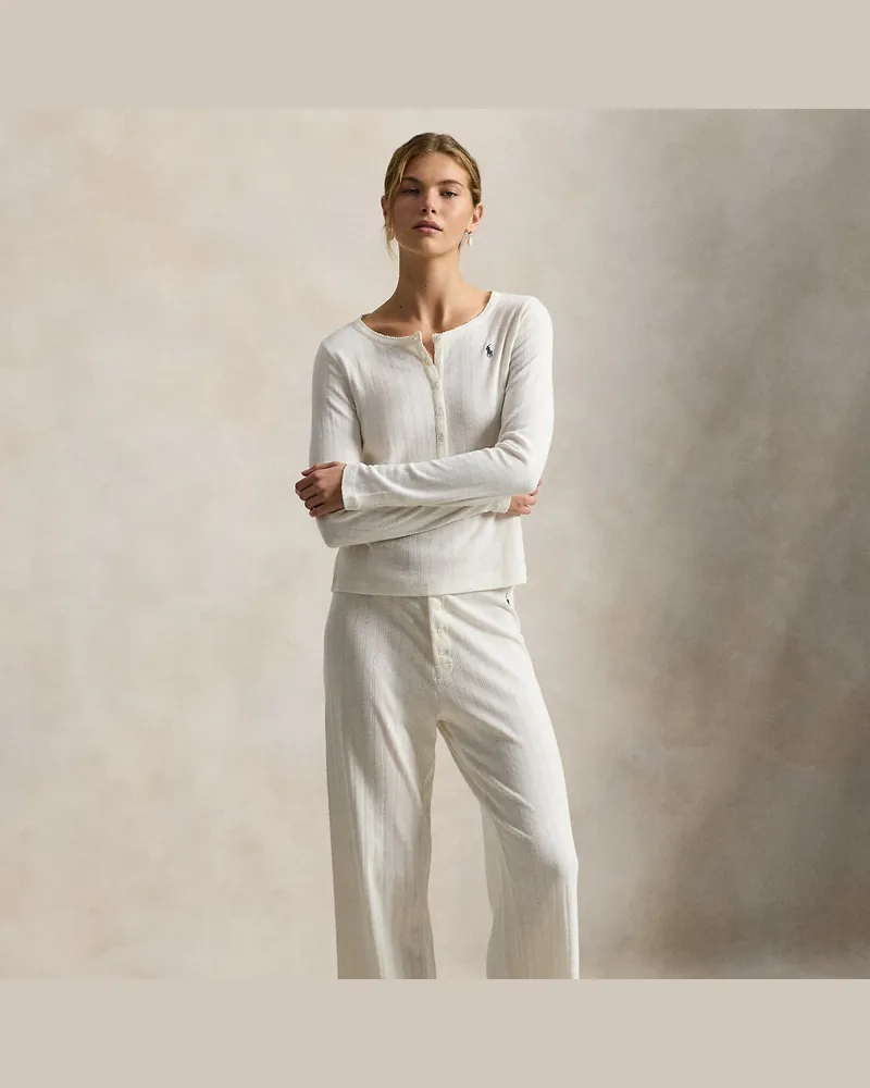 Ralph Lauren Henley-Pyjama mit Lochmuster Cream