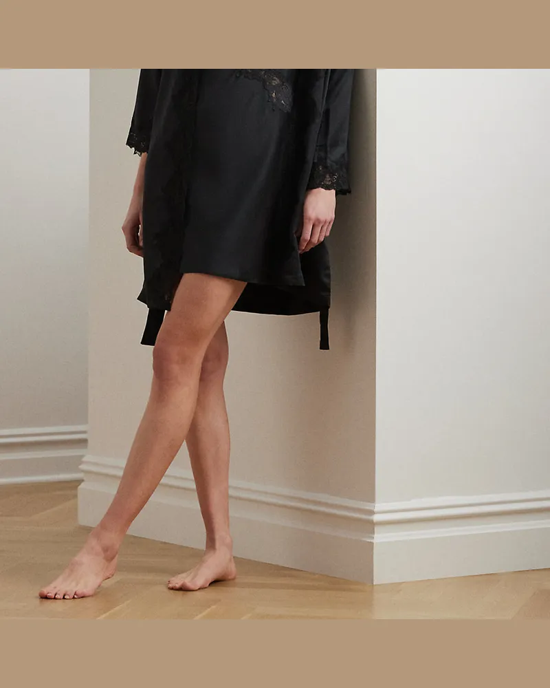 Ralph Lauren Satinkleid mit Doppelträgern und Spitze Black