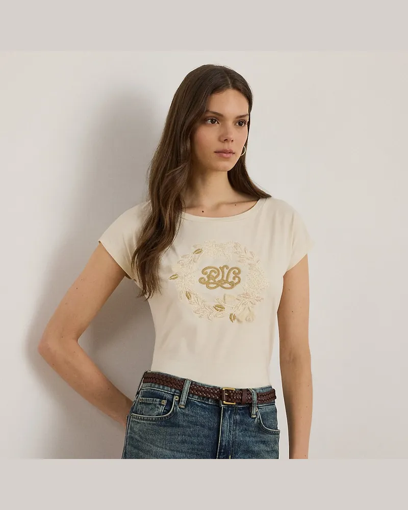 Ralph Lauren Baumwolljersey-T-Shirt mit Logostickerei Cream