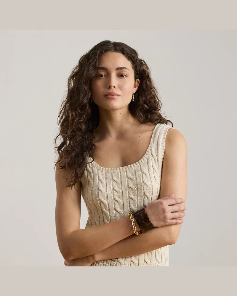 Ralph Lauren Ärmeloser Pullover mit Zopfmuster Cream