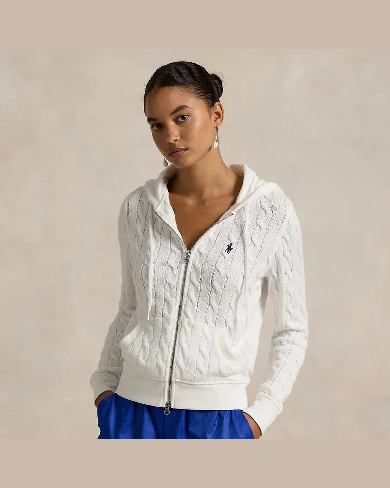 Ralph Lauren Baumwoll-Kapuzenjacke mit Zopfmuster White