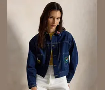 Denim-Truckerjacke mit Perlenstickerei