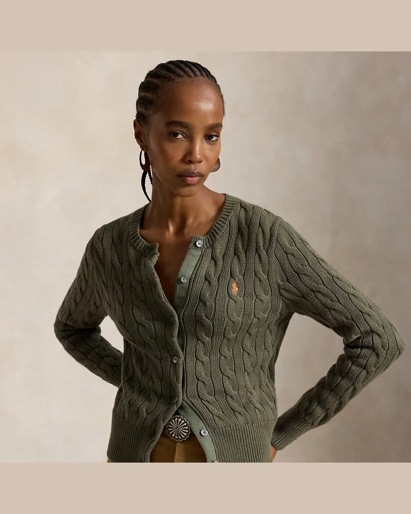 Ralph Lauren Rundhalsstrickjacke mit Zopfmuster Green