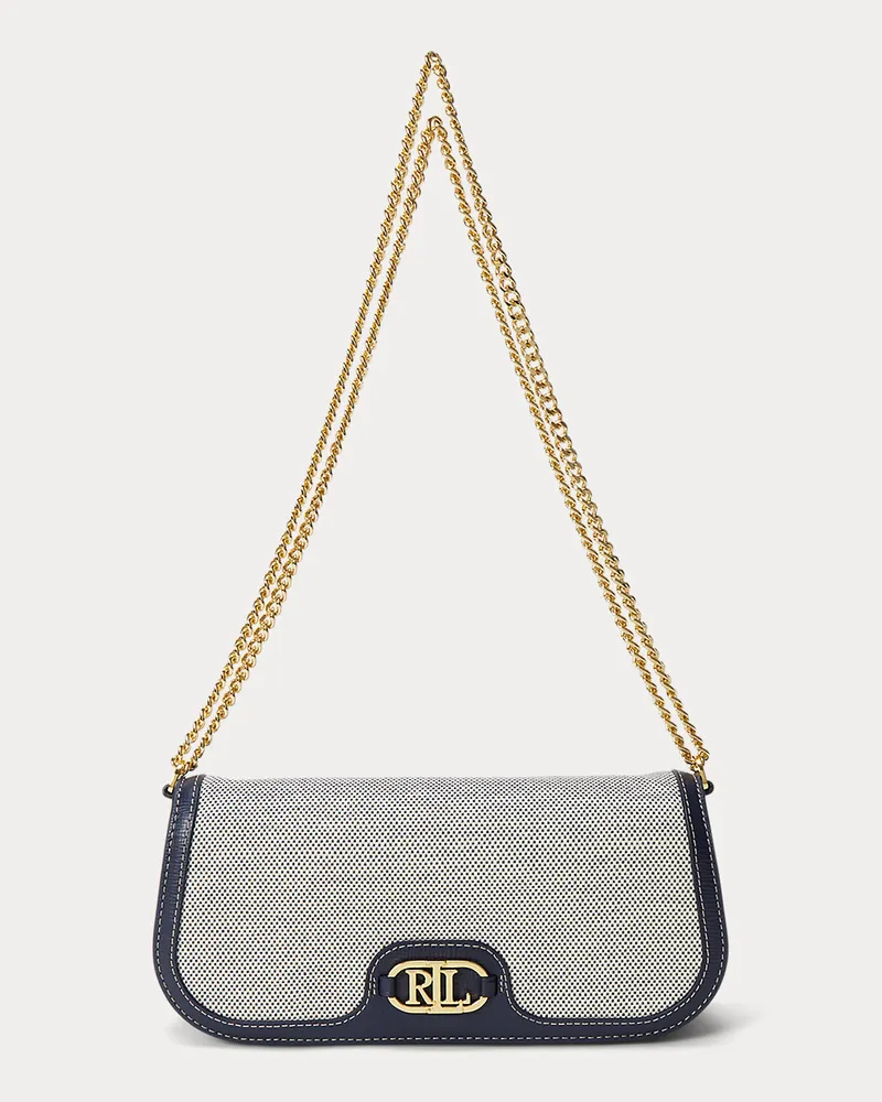Ralph Lauren Segeltuch-Leder-Schultertasche Rylan Blue