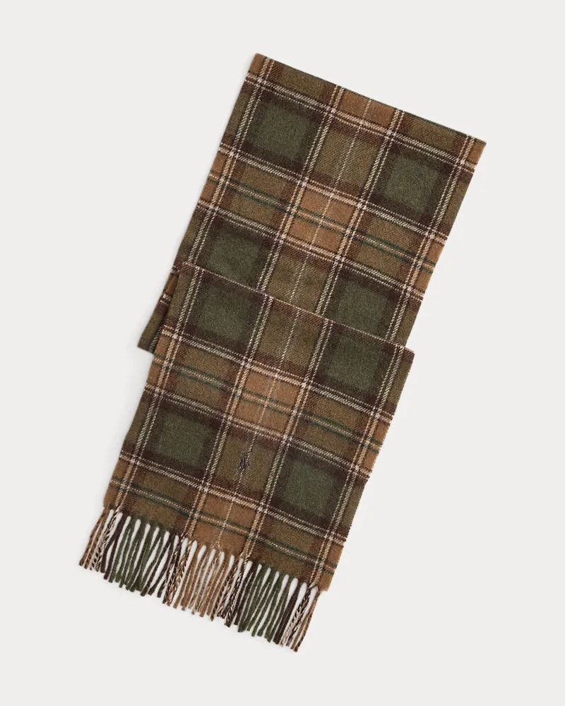 Ralph Lauren Karierter Fransenschal aus Wolle Brown