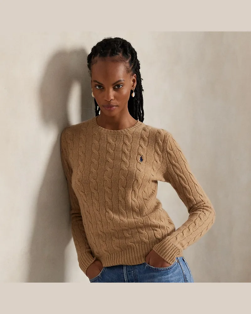 Ralph Lauren Woll-Kaschmir-Pullover mit Zopfmuster Tan