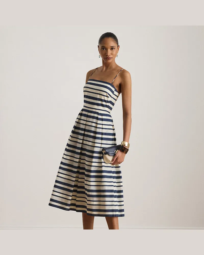 Ralph Lauren Gestreiftes Cocktailkleid aus Satin Blue