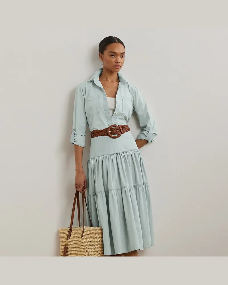 Ralph Lauren Gestufter Midirock aus Chambray Blue