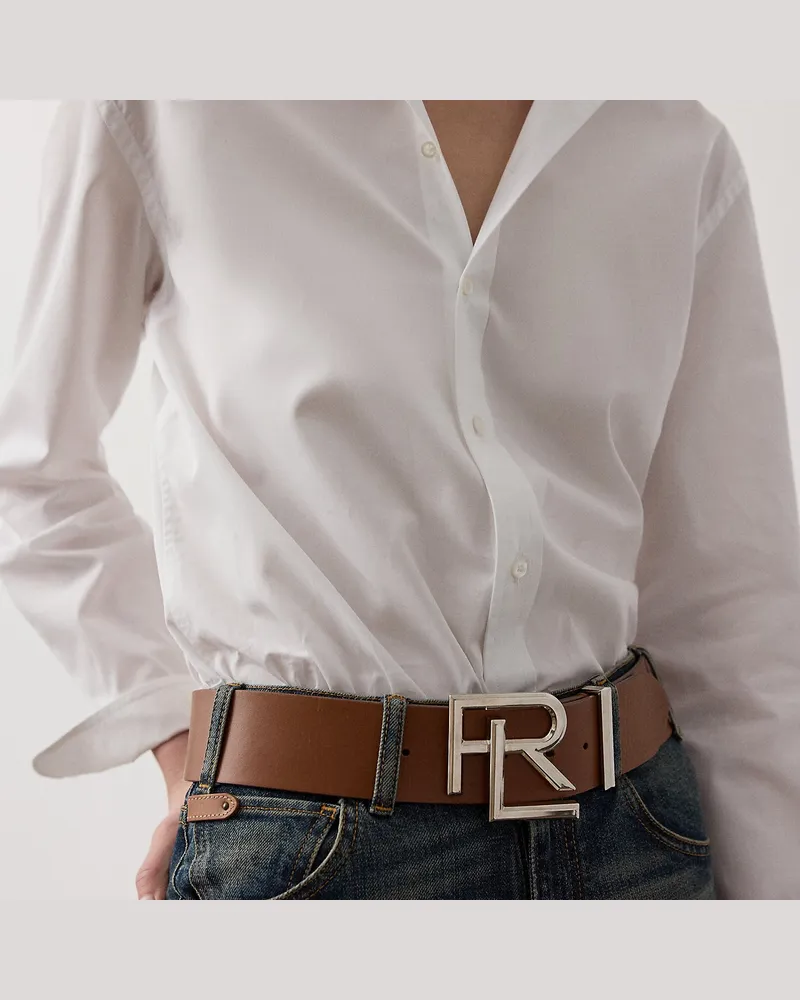 Ralph Lauren Breiter Gürtel RL aus Boxleder Brown