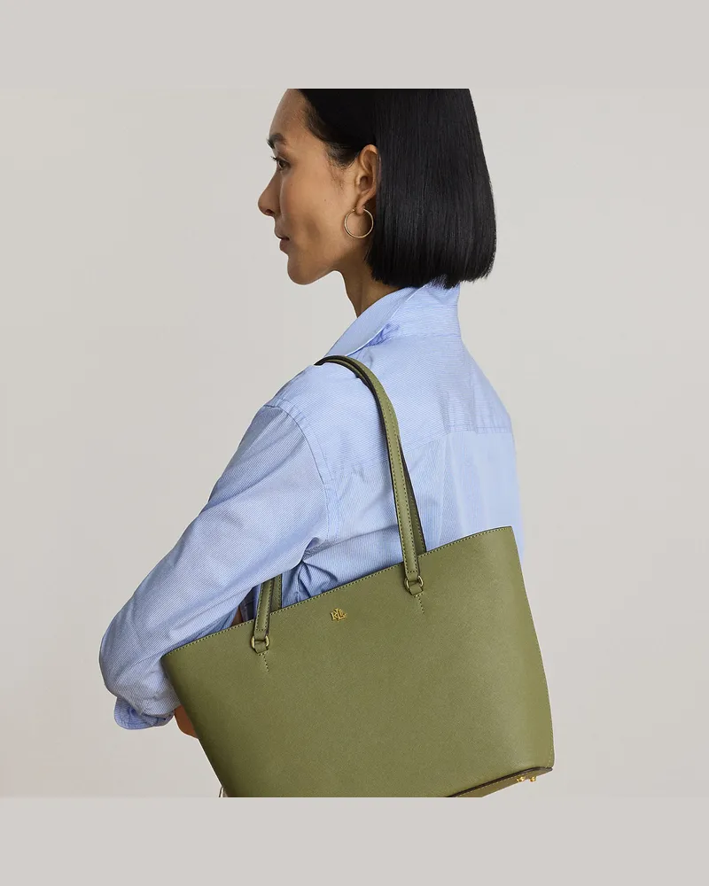 Ralph Lauren Schraffierte Ledertragetasche Karly Green