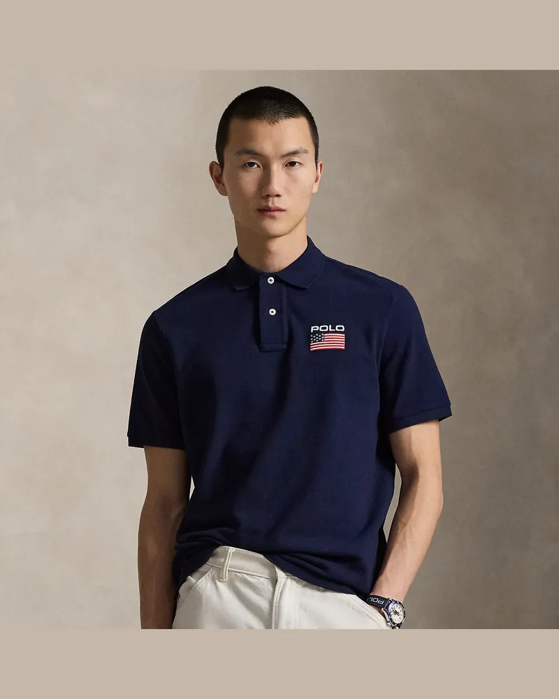 Ralph Lauren Classic-Fit Mesh-Poloshirt mit Flagge Blue