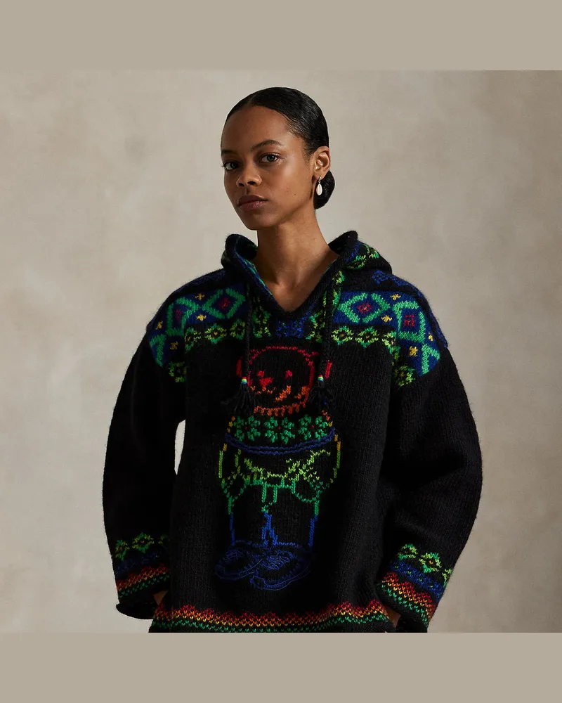 Ralph Lauren Woll-Kapuzenpullover mit Polo Bear Black