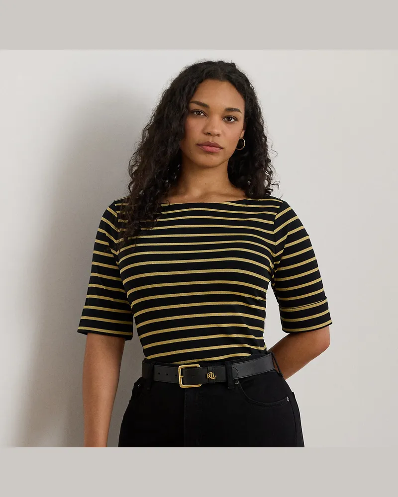 Ralph Lauren Plus Größen - T-Shirt mit Metallic-Streifenmuster Black