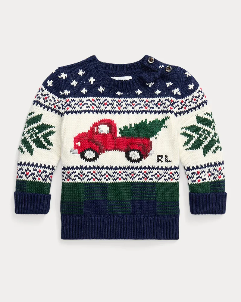 Ralph Lauren Baumwollpullover mit Truck-Intarsie Blue
