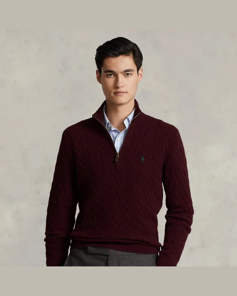 Ralph Lauren Woll-Kaschmir-Pullover mit Zopfmuster Red