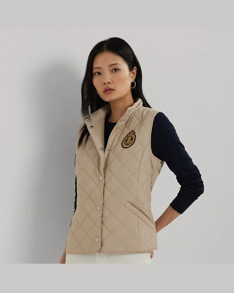 Ralph Lauren Steppweste mit Wappenaufnäher Tan