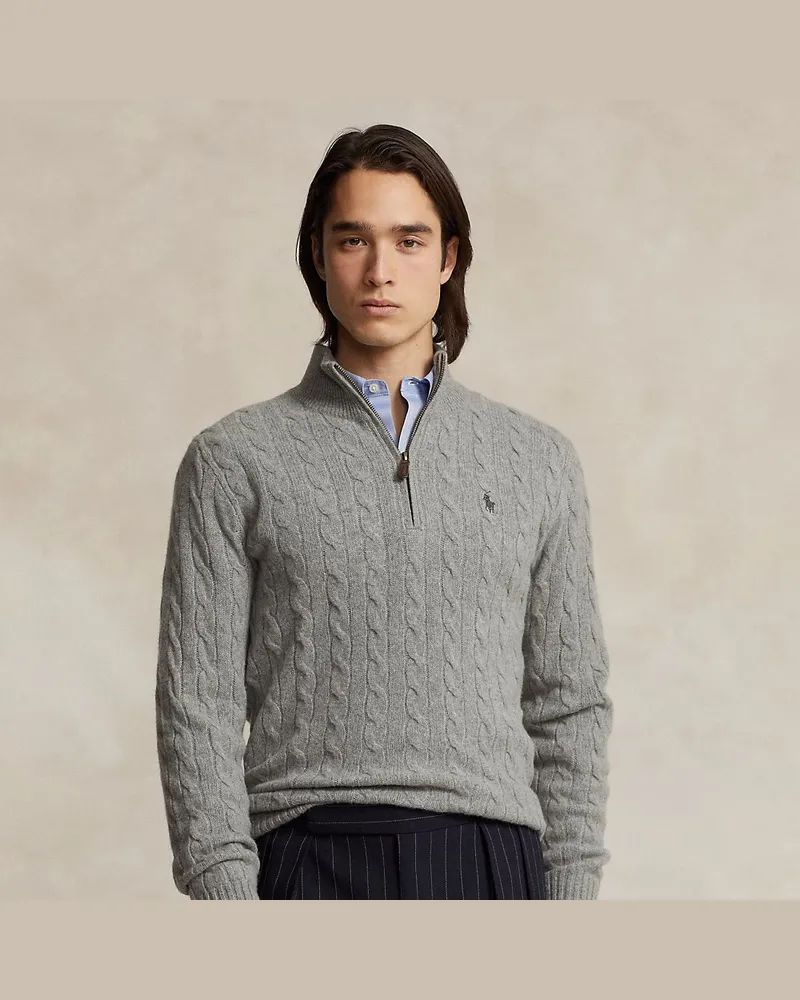 Ralph Lauren Woll-Kaschmir-Pullover mit Zopfmuster Grey