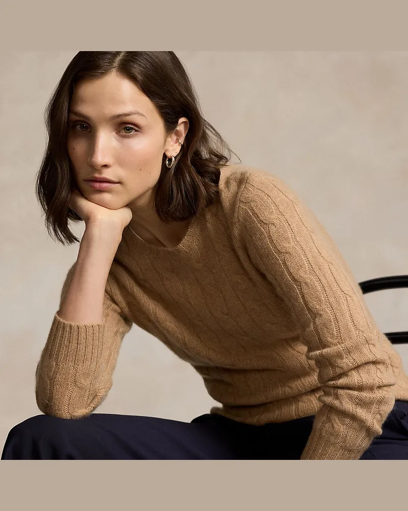 Ralph Lauren Kaschmirpullover mit Zopfmuster Tan