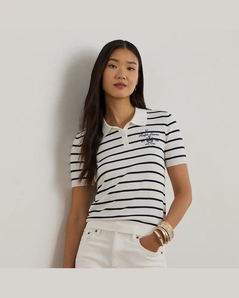 Ralph Lauren Gestreifter Polo-Pullover mit Baumwolle White