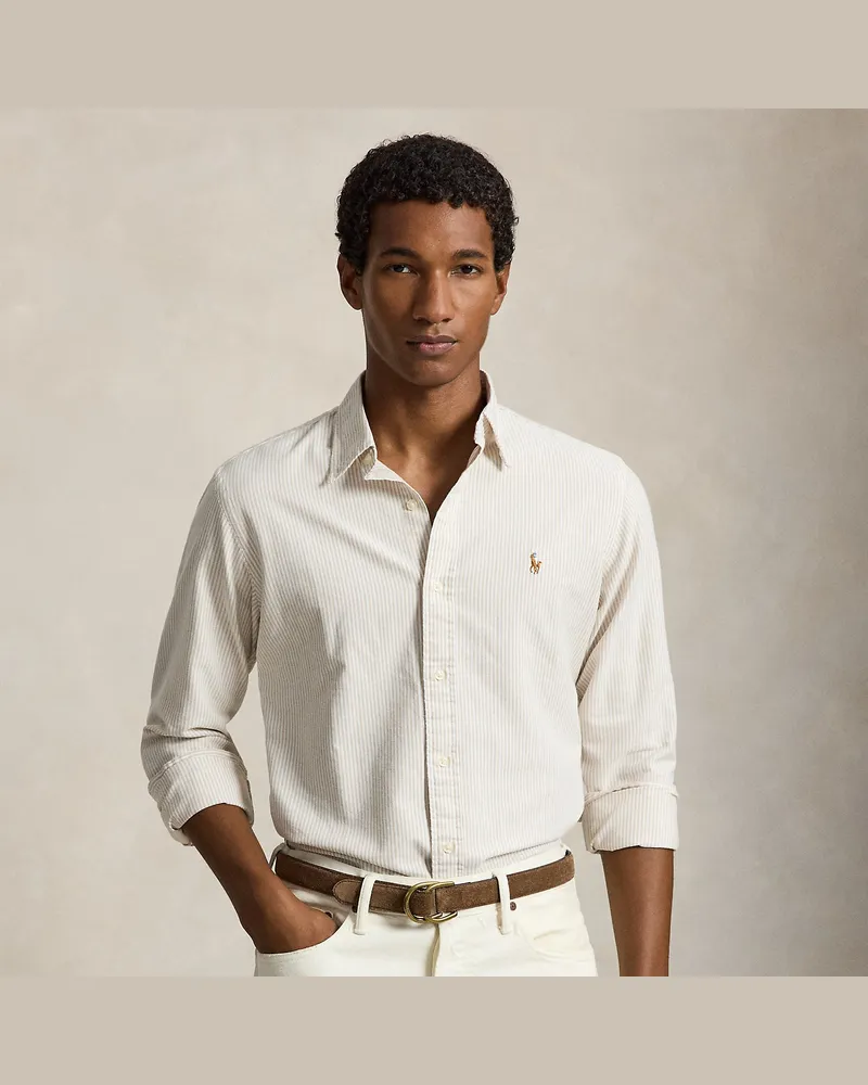 Ralph Lauren Gestreiftes Custom-Fit Oxfordhemd Tan